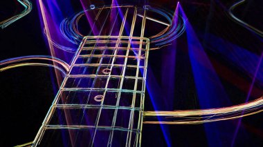Duvar kağıdı. Renkli neon arkaplan. Neon ışığı gitarı 