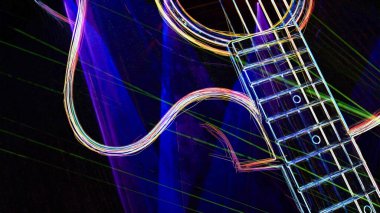 Duvar kağıdı. Renkli neon arkaplan. Neon ışığı gitarı 