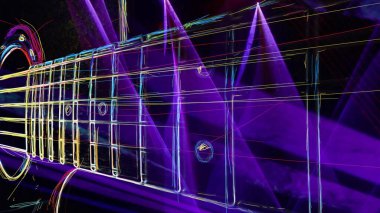 Duvar kağıdı. Renkli neon arkaplan. Neon ışığı gitarı 