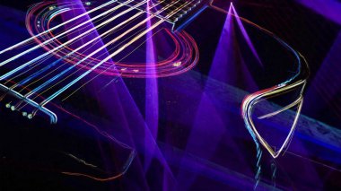 Duvar kağıdı. Renkli neon arkaplan. Neon ışığı gitarı 
