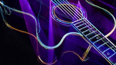 Duvar kağıdı. Renkli neon arkaplan. Neon ışığı gitarı 