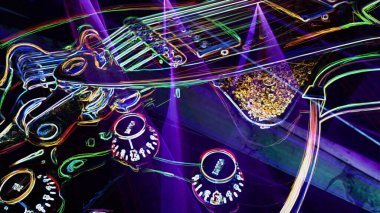 Duvar kağıdı. Renkli neon arkaplan. Neon ışığı gitarı 