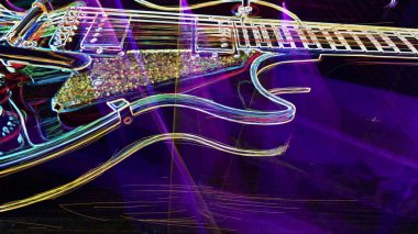 Duvar kağıdı. Renkli neon arkaplan. Neon ışığı gitarı 