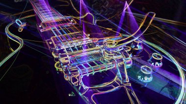 Duvar kağıdı. Renkli neon arkaplan. Neon ışığı gitarı 