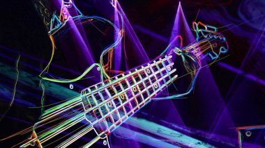 Duvar kağıdı. Renkli neon arkaplan. Neon ışığı gitarı 