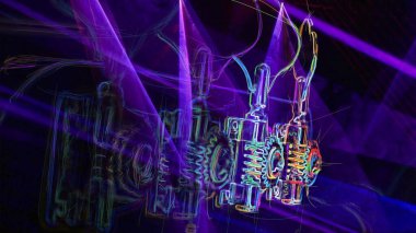 Duvar kağıdı. Renkli neon arkaplan. Neon ışığı gitarı 