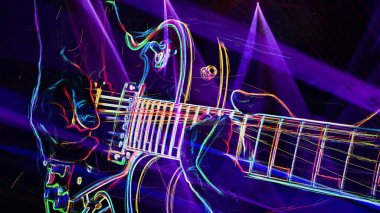 Duvar kağıdı. Renkli neon arkaplan. Neon ışığı gitarı