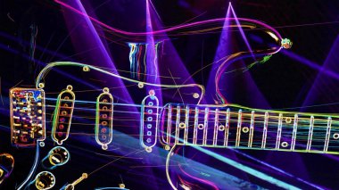 Duvar kağıdı. Renkli neon arkaplan. Neon ışığı gitarı