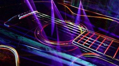 Duvar kağıdı. Renkli neon arkaplan. Neon ışığı gitarı