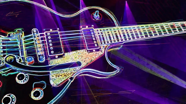 Duvar kağıdı. Renkli neon arkaplan. Neon ışığı gitarı 