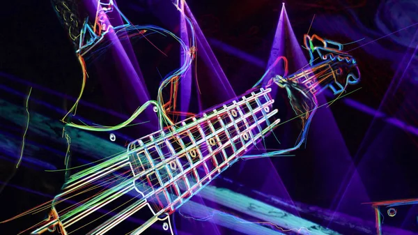 Duvar kağıdı. Renkli neon arkaplan. Neon ışığı gitarı 