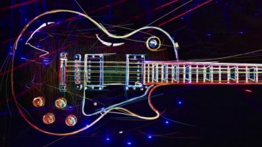 Duvar kağıdı. Renkli neon arkaplan. Neon ışığı gitarı 