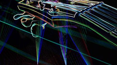 Duvar kağıdı. Renkli neon arkaplan. Neon ışığı gitarı 