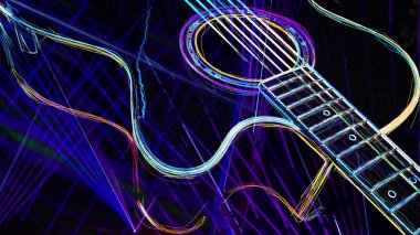 Duvar kağıdı. Renkli neon arkaplan. Neon ışığı gitarı 