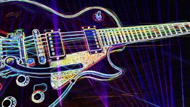 Duvar kağıdı. Renkli neon arkaplan. Neon ışığı gitarı 