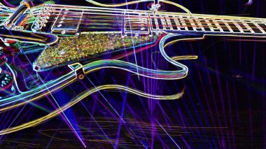 Duvar kağıdı. Renkli neon arkaplan. Neon ışığı gitarı 