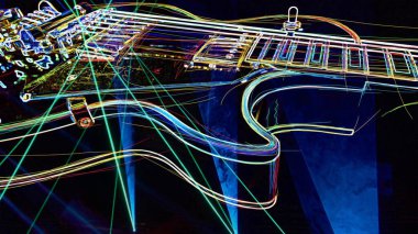 Duvar kağıdı. Renkli neon arkaplan. Neon ışığı gitarı 