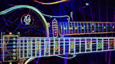 Duvar kağıdı. Renkli neon arkaplan. Neon ışığı gitarı 