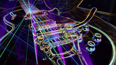 Duvar kağıdı. Renkli neon arkaplan. Neon ışığı gitarı 