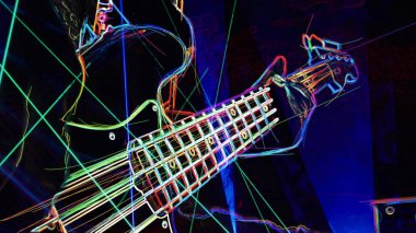Duvar kağıdı. Renkli neon arkaplan. Neon ışığı gitarı 