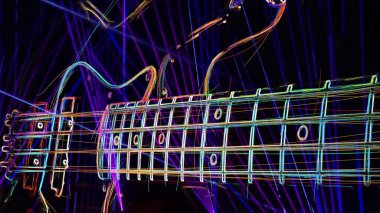 Duvar kağıdı. Renkli neon arkaplan. Neon ışığı gitarı 