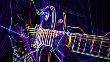 Duvar kağıdı. Renkli neon arkaplan. Neon ışığı gitarı 