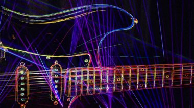 Duvar kağıdı. Renkli neon arkaplan. Neon ışığı gitarı 