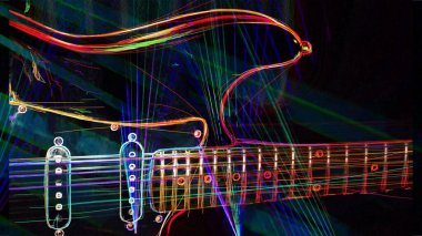 Duvar kağıdı. Renkli neon arkaplan. Neon ışığı gitarı 