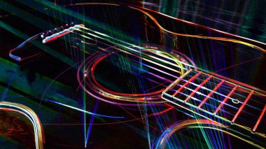 Duvar kağıdı. Renkli neon arkaplan. Neon ışığı gitarı 