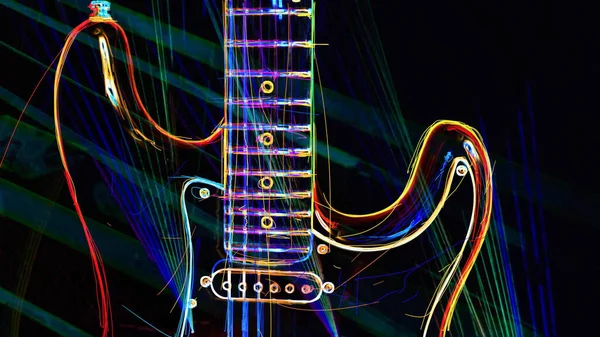 Bakgrund Färg Neon Bakgrund Neonljus Gitarr — Stockfoto