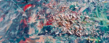 Renkli soyut arka plan duvar kağıdı. Modern motif görsel sanat. Yağlı boya karışımı. Moda el boyama bezi. Duvar dekorasyonu ve duvar resimleri fikri. Üç boyutlu doku. Sanat nesnesi