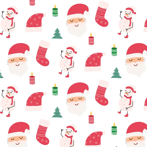 Seamless Pattern Symbols Christmas Santa Claus Snowman Candles Christmas Tree — Stock Vector
