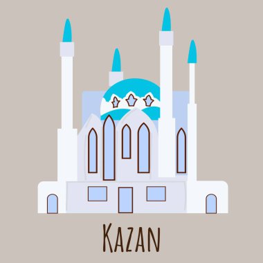 Düz stil cami, Kazan sembolü. Gezginler için simge. Gri arkaplanda vektör illüstrasyonu izole edildi.