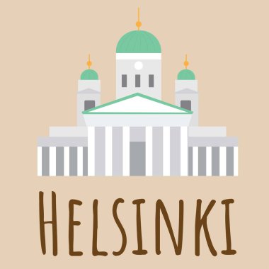 Helsinki, Finlandiya 'nın düz stil sembolü Katedral. Gezginler için simge. Vektör illüstrasyonu