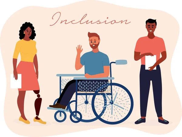Inclusion Taem Inclusif Femme Afro Américaine Handicapée Avec Jambe Artificielle — Image vectorielle