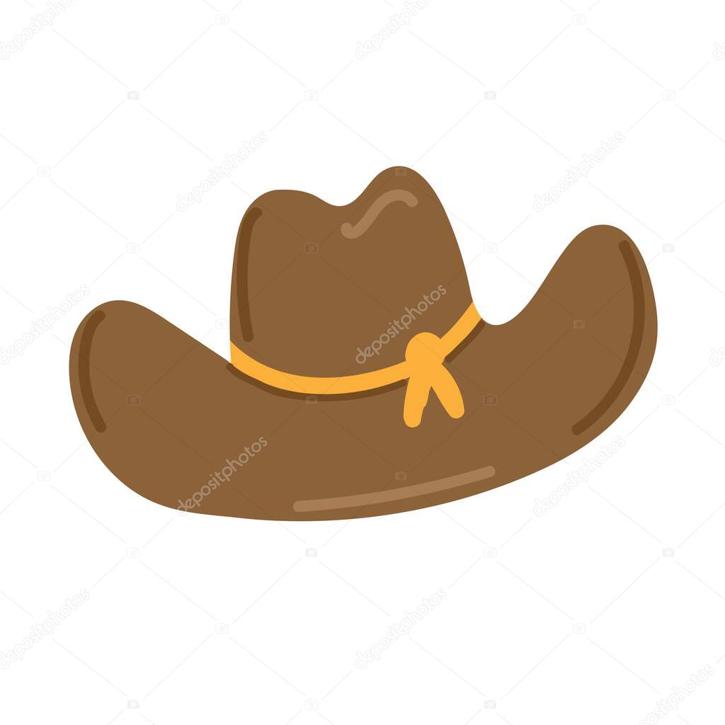 brown cowboy hat. Yellow decoration. Hand drawn vector illustration isolated on white background.