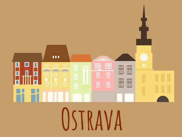 Masaryk Központi Tere Ostrava Óvárosházájával — Stock Vector