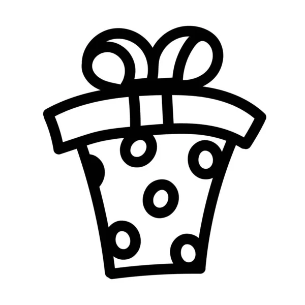 Caja de regalo garabato dibujado a mano. Regalo de Navidad cuadrado con patrón de puntos grandes. Ilustración vectorial aislada sobre fondo blanco. — Vector de stock