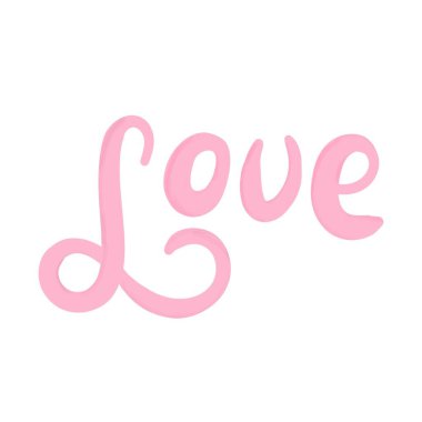 El çizimi harflerle yazılmış aşk. Beyaz arka planda pembe kaligrafik semboller. Kartlar için Sevgililer Günü alıntısı