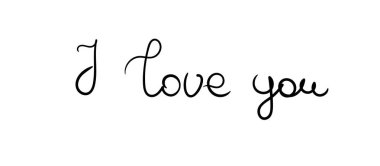 El çizimi, seni seviyorum. Beyaz arka planda siyah alıntı. güzel kaligrafi.