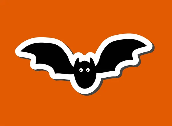 可爱的万圣节贴纸 上面印着节日的标志 有趣的卡通片黑色蝙蝠是橙色背景 浓密的白色中风和黑色阴影 — 图库矢量图片