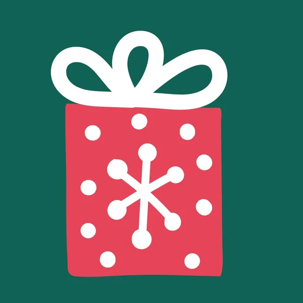 Regalo Navidad Con Copo Nieve Regalo Aislado Verde Colorido Envuelto — Vector de stock