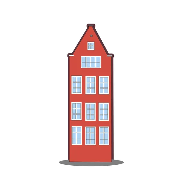 阿姆斯特丹的老房子是荷兰风格的 橙色色彩艳丽的历史立面与轮廓 荷兰的传统建筑 矢量插画平面卡通风格 — 图库矢量图片