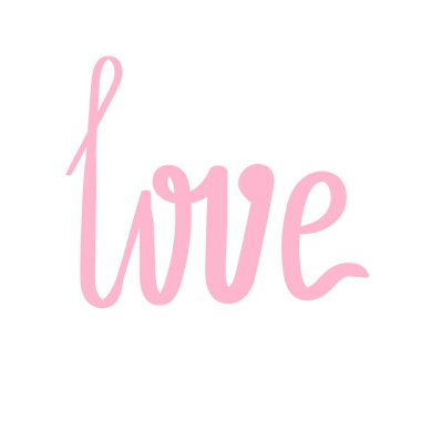 El çizimi harflerle yazılmış aşk. Beyaz arka planda pembe kaligrafik semboller. Kartlar için Sevgililer Günü alıntısı