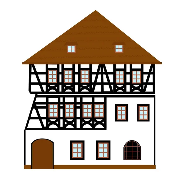 Ancienne maison allemande avec poutres en bois. bâtiment coloré à colombages. Façades plates de maisons à ossature européenne, chalets — Image vectorielle