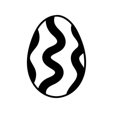 Beyaz arka planda siyah, kalın dalgalı bir paskalya yumurtası. Basit bahar bayramı sembolleri