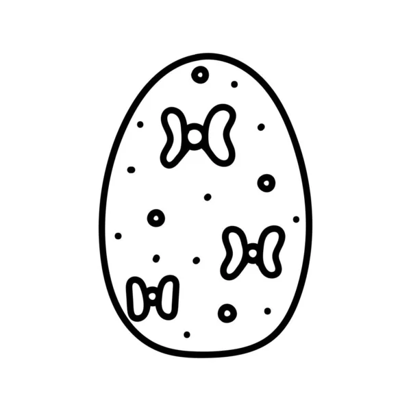 Jedno velikonoční vejce s černými luky a tečkami ornament na bílém pozadí. Jednoduché symboly jarních prázdnin — Stockový vektor