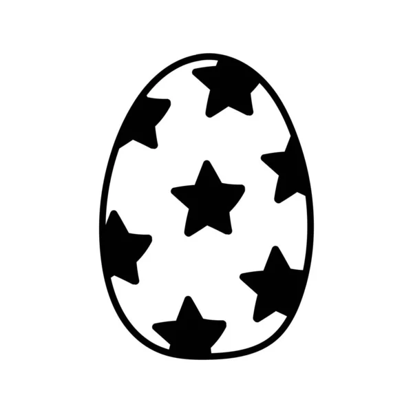 Un oeuf de Pâques avec ornement étoile noire sur fond blanc. Symboles de vacances printemps simples — Image vectorielle