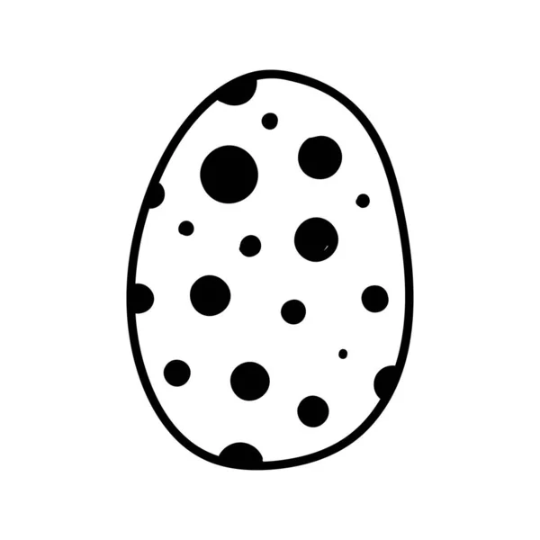 Un oeuf de Pâques avec ornement noir de cercles, boules, points sur fond blanc. Symboles de vacances printemps simples — Image vectorielle