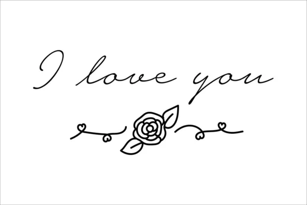 Me encanta que escribas con adornos florales. Símbolo garabato dibujado a mano del Día de San Valentín. Un golpe negro. Ilustración vectorial aislada sobre fondo blanco. — Vector de stock